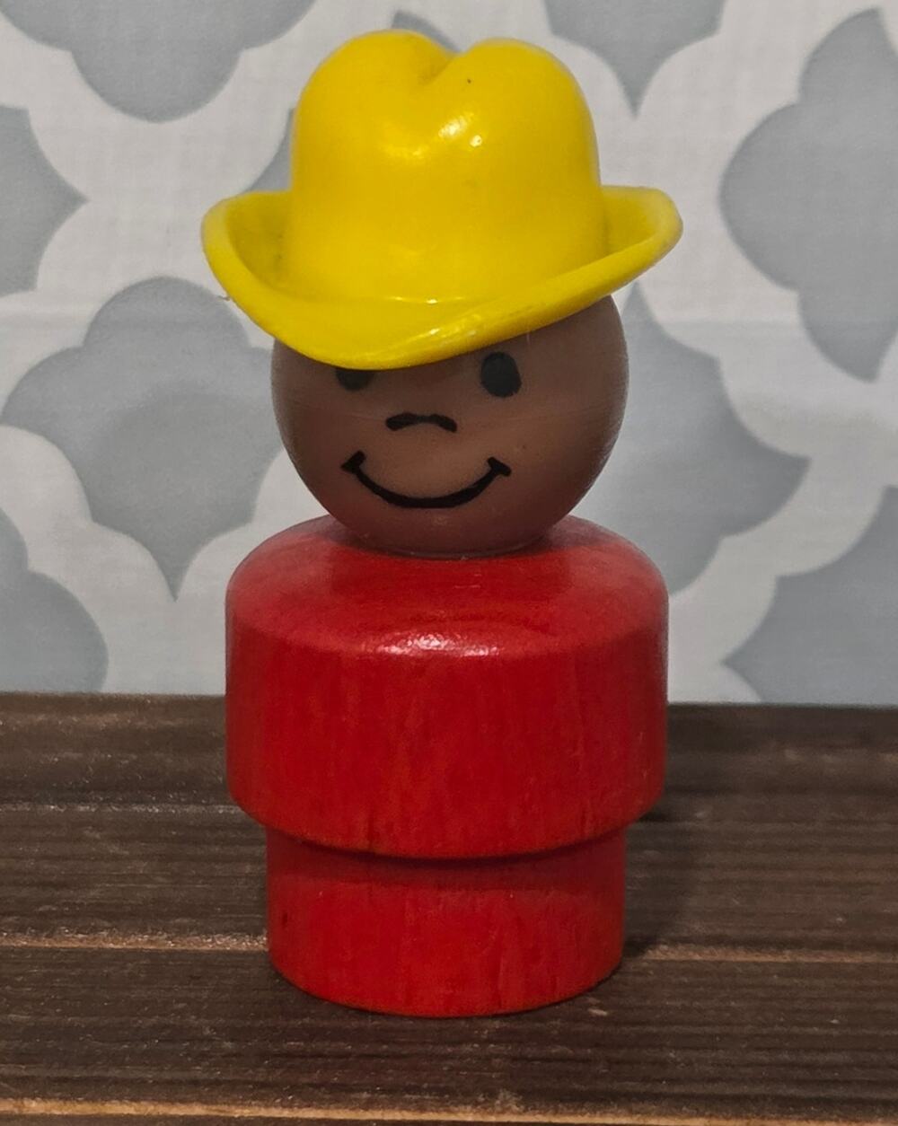 Vintage Fisher-Price Little People Wooden Cowboy Yellow Hat Red Body Figure